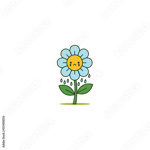 An icon of a light blue flower with raindrops falling on it, depicting spring, rain, and fresh growth after showers.