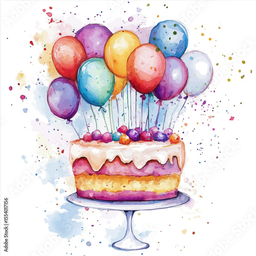 watercolor of Birthday, vector, isolated on a white background.