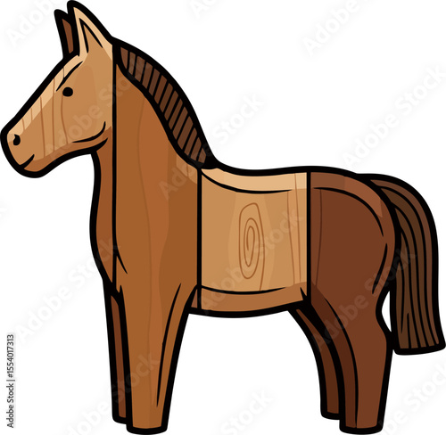 Minimalist Wooden Horse Toy Vector Illustration with Natural Wood Grain Texture