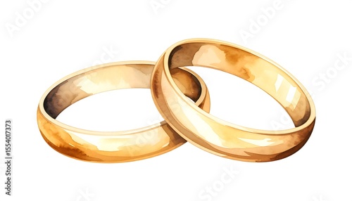 Watercolor illustration of two gold wedding rings