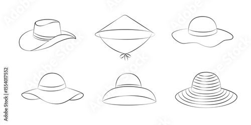 Set of linear wide-brimmed hats