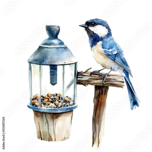watercolor of Bird Feeders, vector, isolated on a white background.