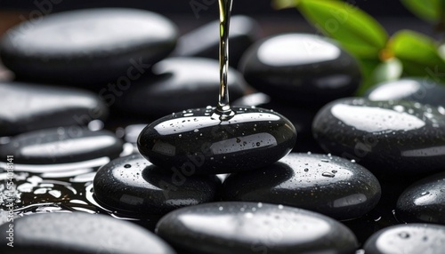 Water Flowing Over Stacked Black Stones
