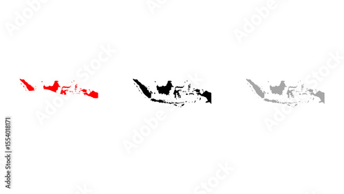 Indonesia Map Red, Black, and Grey Variations for Design Projects