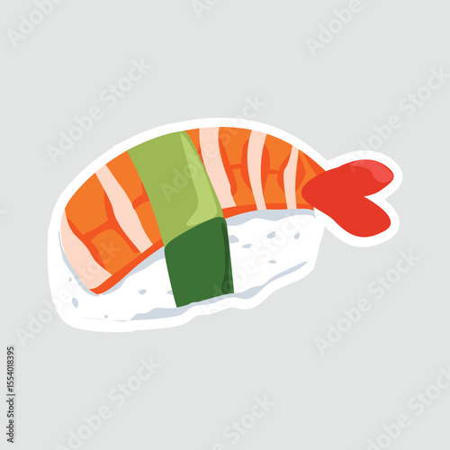 Sushi Nigiri Vector Illustration Sticker. A vector sticker of sushi nigiri with salmon, seaweed, and rice. Perfect for food-themed designs, Japanese cuisine lovers, and culinary projects