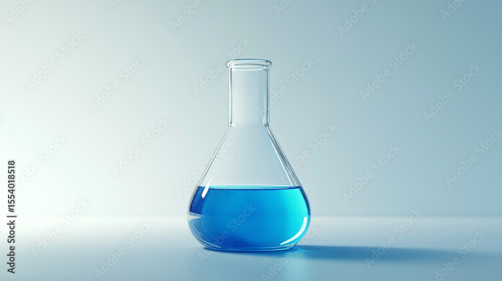 Laboratory glass flask filled with vibrant blue liquid, isolated on white background, high-resolution, clean and scientific style Laboratory glass flask filled with vibrant blue liquid, isolated on white background, high-resolution, clean and scientific style