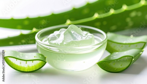 Aloe Vera Gel In Glass Bowl With Fresh Leaves