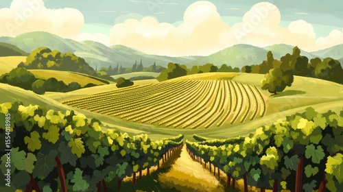 Vineyard landscape painting