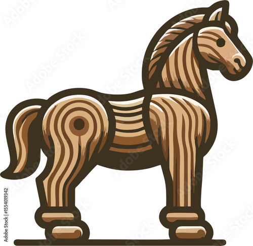 Stylized Wooden Horse Toy Vector Illustration with Carved Wood Texture and Vintage Design