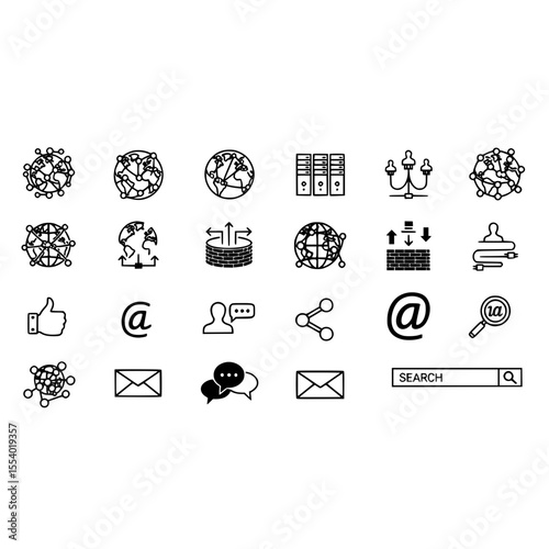 Network internet connection communication server email search share data globe security icon vector design set