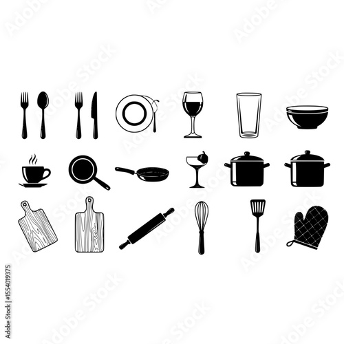 Kitchen utensils cooking tools flat vector illustration design for culinary and food preparation needs