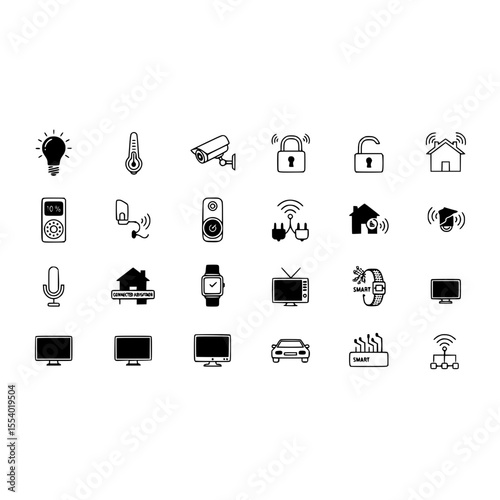 Smart home automation system iot devices security technology light temperature control and appliances vector icon set
