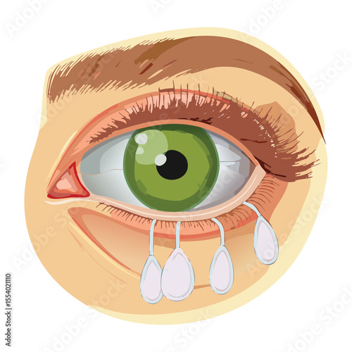 Green Eye with Abundant Tears and Emotional Response