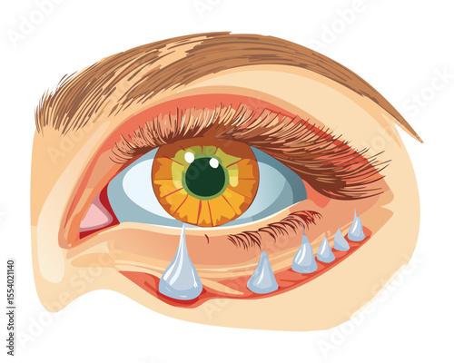 Human Eye with Yellow-Brown Iris and Few Tears