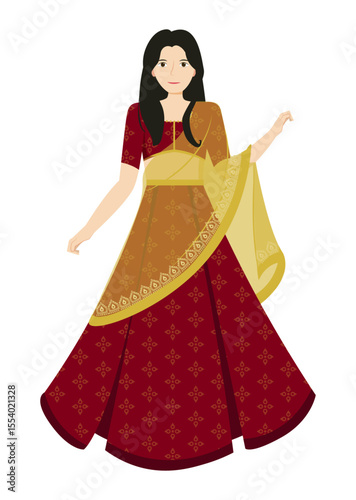Female character in Indian sari cultural outfit flat design