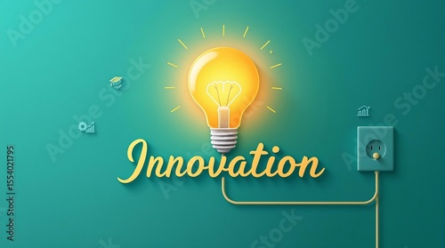Innovation and ideas concept with light bulb and plug creative thinking and business solutions strategies