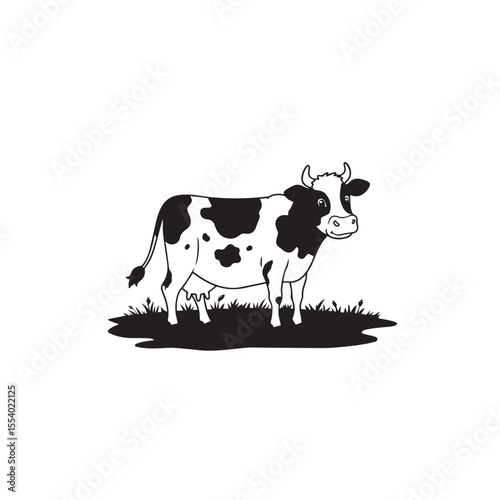 cow on the grass., cow, animal, farm, cartoon, cattle, illustration, vector, milk, white, agriculture, cute, isolated, silhouette, black, nature, beef, funny, calf, dairy