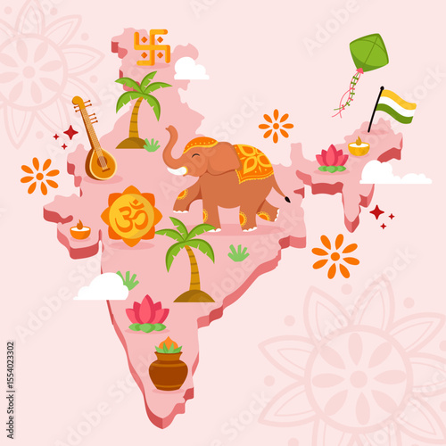 India map with cultural symbols vector illustration

