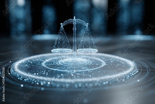 Legal Balance of Justice Modern Courtroom Digital Visualization Professional Environment High Angle Legal Concept