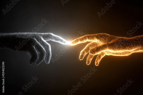 Divine Connection Event Human Hands Reaching Digital Art Dark Environment Surreal Concept