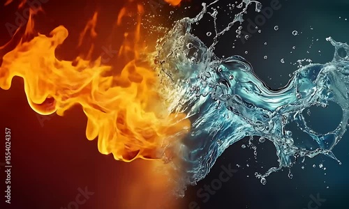 Dynamic depiction of fire and water merging, showcasing elemental contrast in a vibrant background