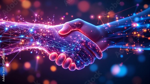 Digital handshake collaboration technology partnership business agreement future innovation network