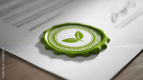 Green energy certificate document featuring official seal, symbolizing sustainability and environmental responsibility