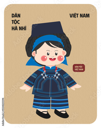 Vietnam Ha Nhi female character wearing cultural outfit flat design