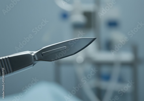 Wallpaper Mural Close-up macro shot of a surgical scalpel, a sharp medical instrument with a gleaming metal blade, poised for precision in a sterile operating room environment, emphasizing healthcare Torontodigital.ca
