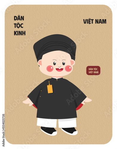 Vietnamese Kinh male character wearing national outfit flat design