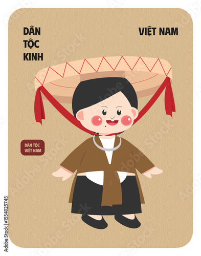 Vietnamese Kinh female character wearing ao dai flat design