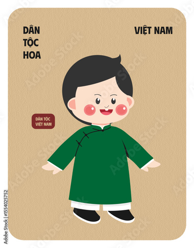 Vietnam Hoa male character wearing cultural outfit flat design