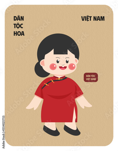 Vietnam Hoa ethnic minority female character vector art