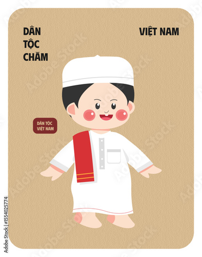 Vietnam Cham male character wearing cultural outfit flat design