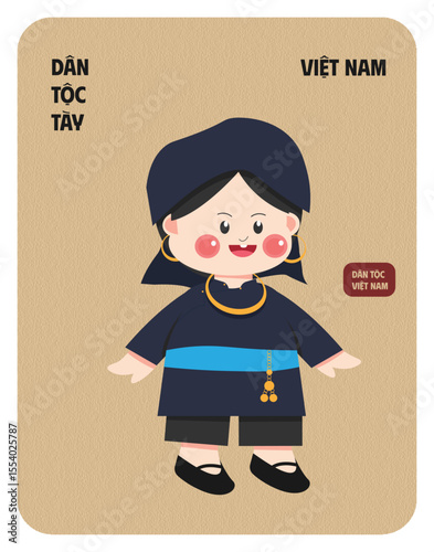 Vietnam Tay female character wearing cultural outfit flat design