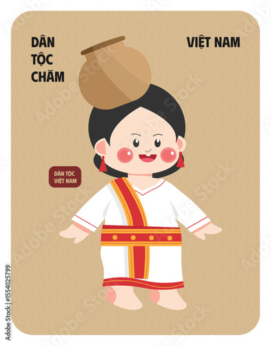 Vietnam Cham female character wearing cultural outfit flat design