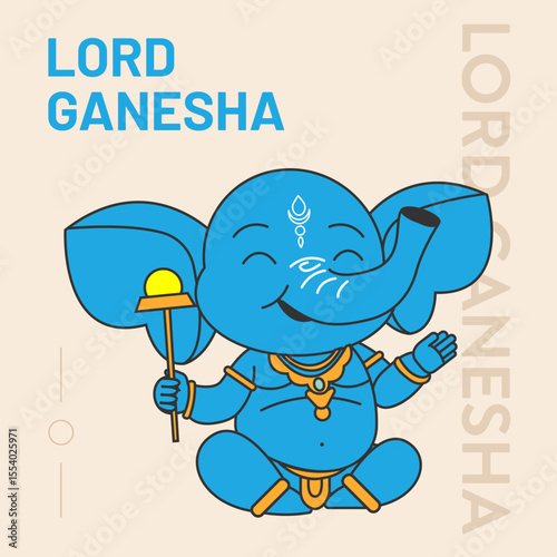 Hindu elephant deity Ganesha cultural icon flat design