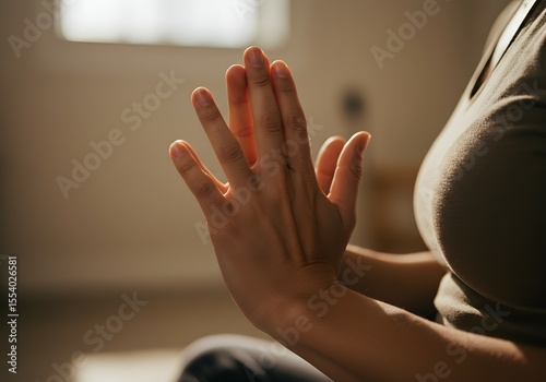 Wallpaper Mural Close-up of a person's hands pressed together in a prayer or meditation gesture, with soft natural light illuminating the scene, emphasizing calm and mindfulness Torontodigital.ca