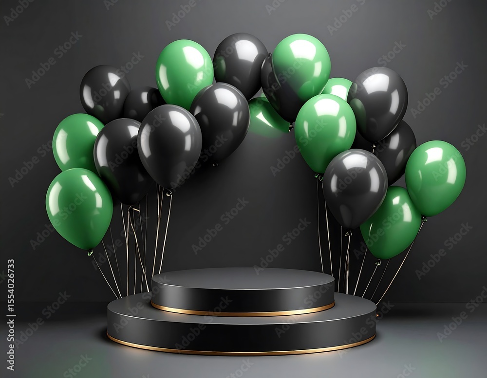 Fototapeta A black podium with balloons