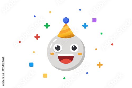happy face party hat reflective chrome icon