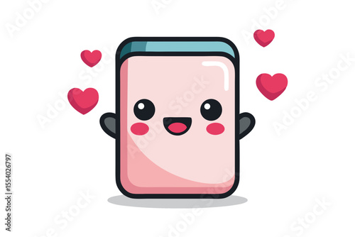 kawaii smartphone blushing hearts floating frame