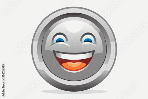 metallic grinning emoji smooth polished expression