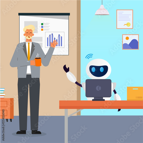 AI robot collaborating efficiently with humans vector illustration