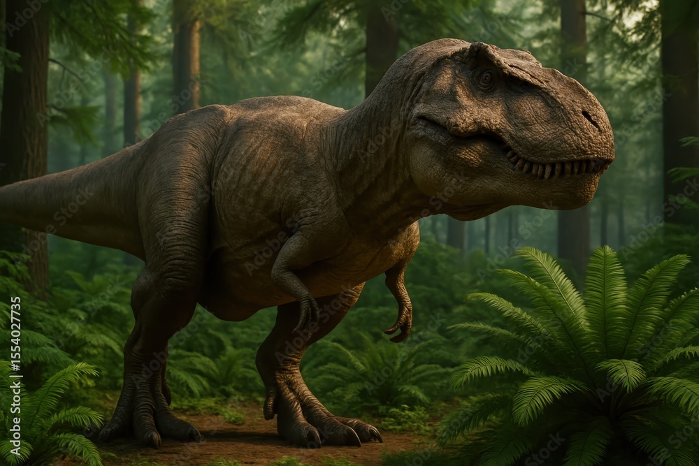 Fototapeta premium Prehistoric Tyrannosaurus Rex in Natural Habitat with AI-Generated Photorealistic Detail