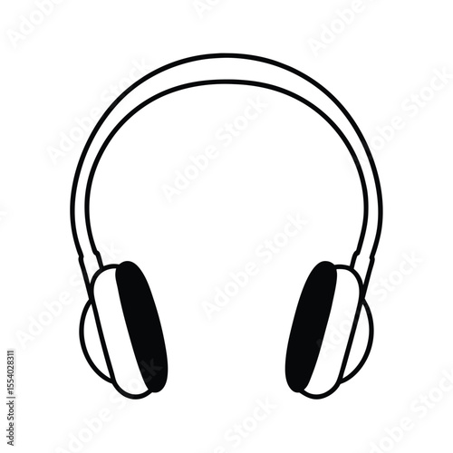 Modern over ear headphones worn on head clean silhouette graphic for audio technology music or podcast advertising banners