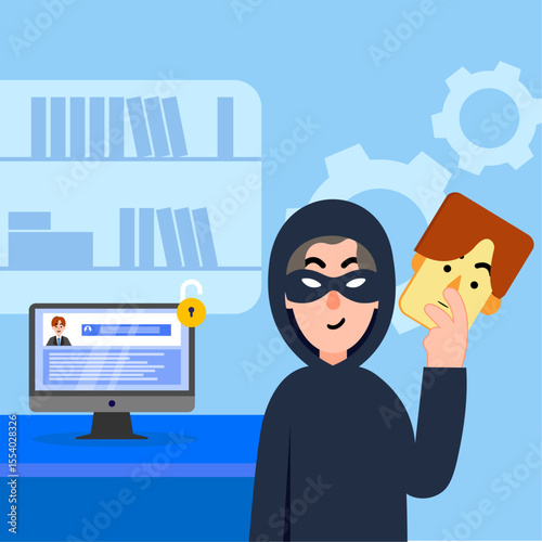 Impersonation scam stealing personal data vector illustration