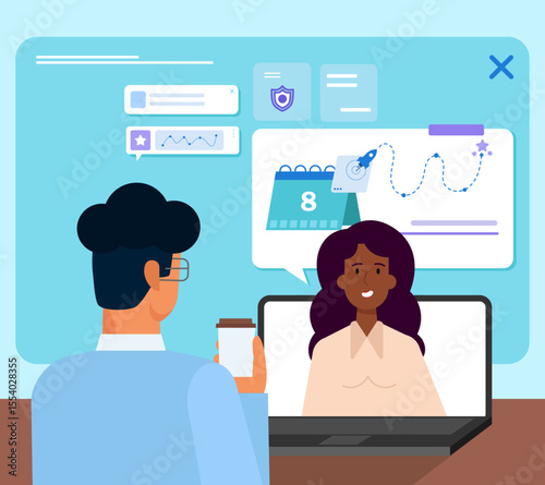 Remote work and technology communication vector illustration