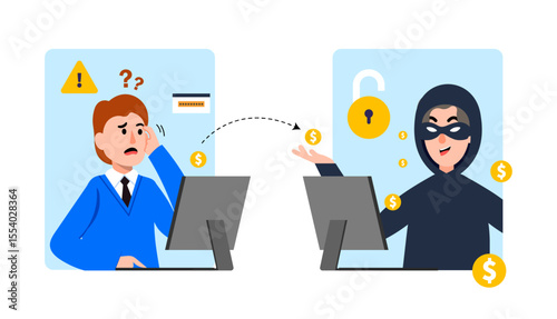 Online impersonation scam stealing money vector illustration