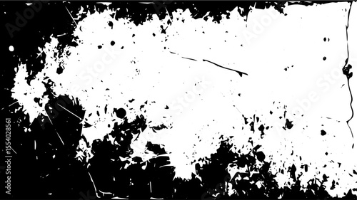 Grunge Splatter Texture, Black and White Distressed Background with Cracked Edges
