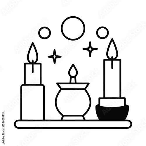 Mystical witch altar adorned with glowing candles and mystical elements set against a clean white background for magical rituals and spiritual practices